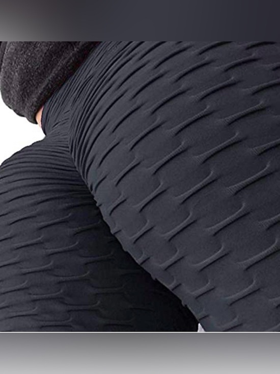 Black Textured Scrunch Butt Leggings High Waisted Yoga Pants Booty Lift Stretch - Picture 4 of 5